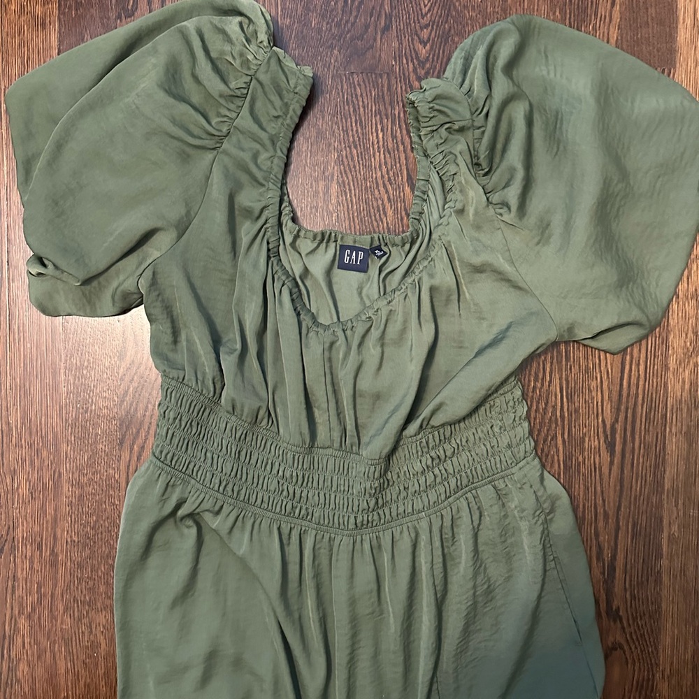 Gap Puff Sleeve Smocked Green Midi Dress - Picture 6 of 9